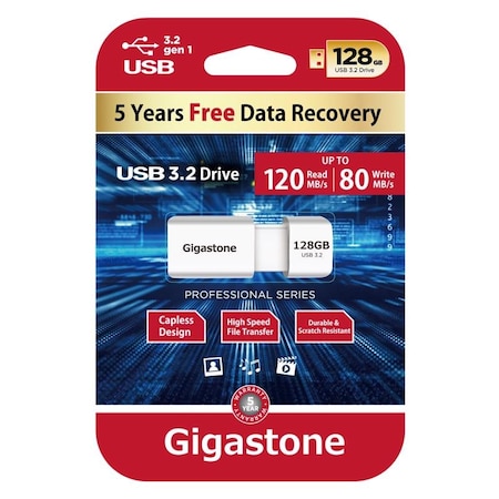 Gigastone Gigastone Flash Drive 128 GB 1 pk U3128GBWH-BC-R